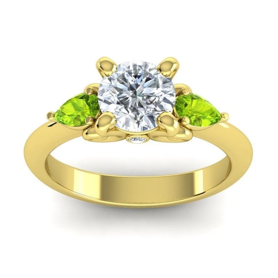2.50 Carat Beautiful Round Cut (F-G/VS1) Natural Diamond Peridot Gemstone Anniversary Ring for Ladies 18K Yellow Gold Size 6.5 by Diamond-Capitals