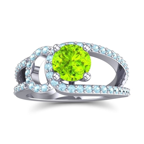 2.50 Carat Beautiful Round Cut Peridot & Aquamarine Gemstone Anniversary Ring for Women Solid 14K White Gold Size 7.5 by Diamond-Capitals