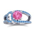thumbnail image 1 of 2.50 Carat Beautiful Round Cut Pink Sapphire & Blue Topaz Gemstone Anniversary Ring for Women Solid 18K White Gold Size 3 by Diamond-Capitals, 1 of 8