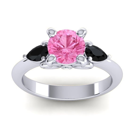 2.50 Carat Beautiful Round Shape Pink Sapphire & Black Onyx Gemstone Three Stone Wedding Ring for Women Solid 18K White Gold Size 11.5 by Diamond-Capitals