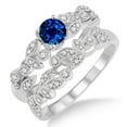 thumbnail image 1 of 2.50 Carat Blue Sapphire And Moissanite Diamond Engagement Ring Antique Flower Bridal Set on 10k White Gold, 1 of 3