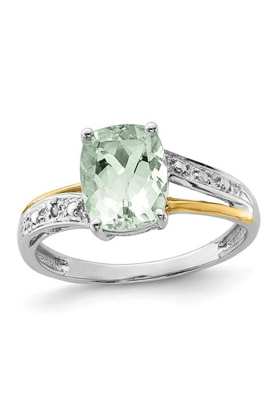 2.50 Carat (Ctw) Green Quartz Ring in Sterling Silver with 14K Gold Accents for Women