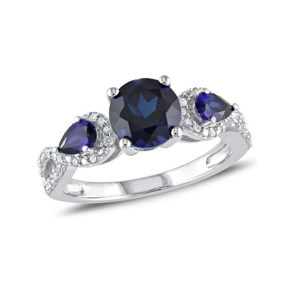 2.50 Carat (Ctw) Lab Created Blue Sapphire Ring in Sterling Silver with Accent Diamonds for Women
