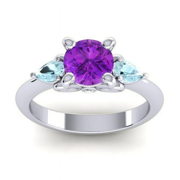 2.50 Carat Elegant Round Cut Amethyst & Aquamarine Gemstone Proposal Ring for Women Solid 14K White Gold Size 9 by Diamond-Capitals