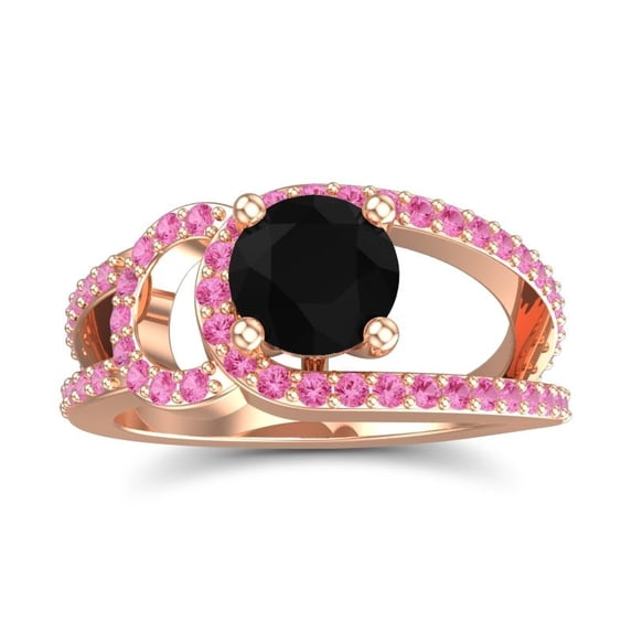 2.50 Carat Elegant Round Cut Black Onyx & Pink Sapphire Gemstone Anniversary Ring for Ladies Solid 14K Rose Gold Size 7.5 by Diamond-Capitals