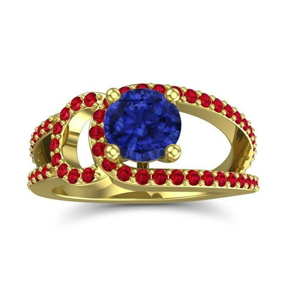 2.50 Carat Elegant Round Cut Blue Sapphire & Red Ruby Gemstone Anniversary Ring for Women Solid 14K Yellow Gold Size 7.5 by Diamond-Capitals