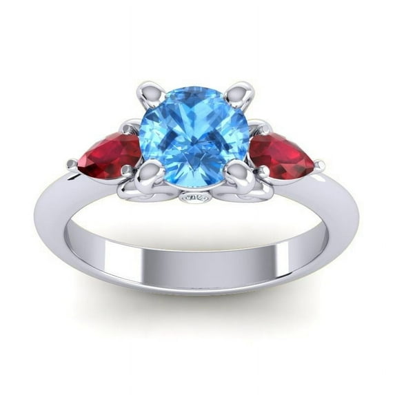 2.50 Carat Elegant Round Cut Blue Topaz & Red Ruby Gemstone Proposal Ring for Women Solid 14K White Gold Size 9 by Diamond-Capitals
