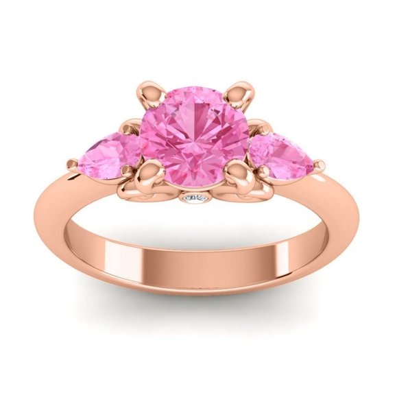 2.50 Carat Elegant Round Cut Pink Sapphire Gemstone Three Stone Ring for Women Solid 14K Rose Gold Size 11.5 by Diamond-Capitals