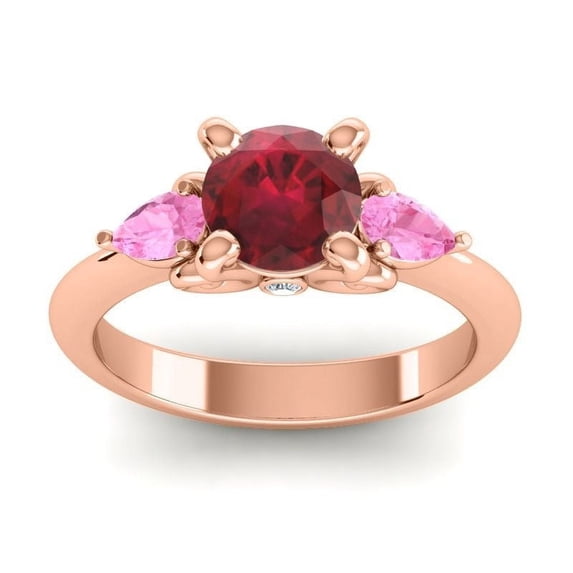 2.50 Carat Elegant Round Cut Red Ruby & Pink Sapphire Gemstone Three Stone Ring for Women Solid 14K Rose Gold Size 11.5 by Diamond-Capitals