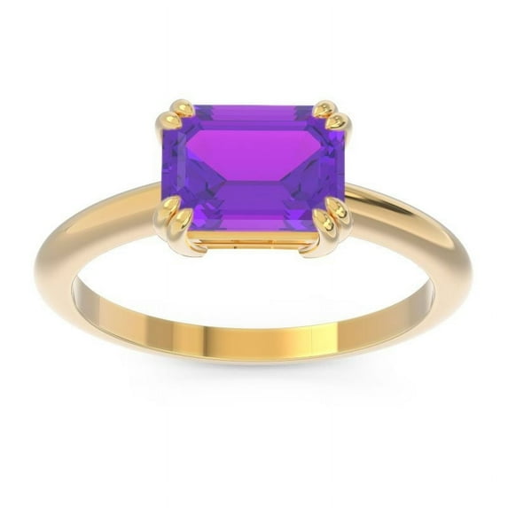 2.50 Carat Emerald Cut Amethyst Gemstone Luxurious Anniversary Ring for Ladies Solid 18K Yellow Gold Size 5 by Diamond-Capitals