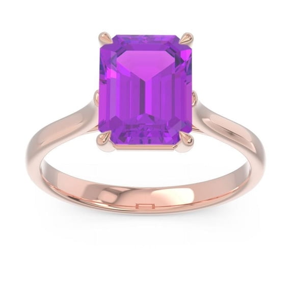 2.50 Carat Emerald Cut Amethyst Gemstone Shiny Solitaire Bridal Ring for Women Solid 14K Rose Gold Size 3 by Diamond-Capitals