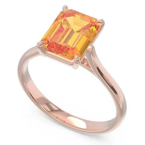 2.50 Carat Emerald Cut Citrine Gemstone New Solitaire Engagement Ring for her 18K Rose Gold Size 6.5 by Diamond-Capitals