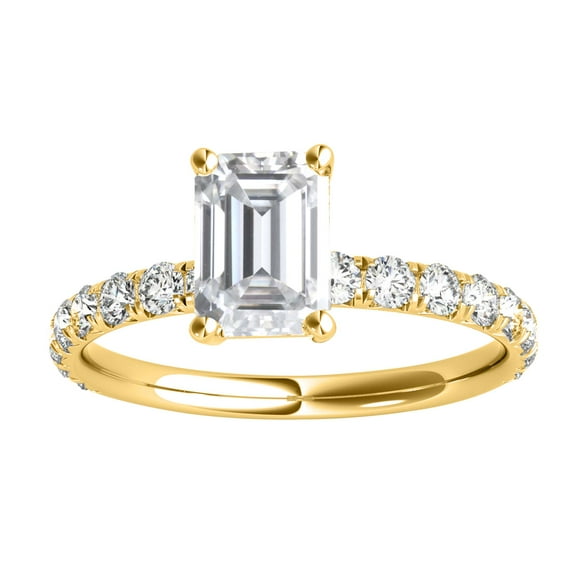 Mauli Jewels Women's 2.50 Carat Emerald Cut Moissanite Diamond Engagement Rings in 10K Gold, 4-Prong Setting