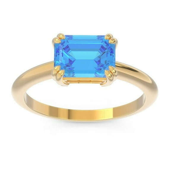 2.50 Carat Emerald Cut Simulated Blue Topaz Gemstone Stunning Ring Perfect for Birthday Gift Solid 14K Yellow Gold Size 9 by Diamond-Capitals