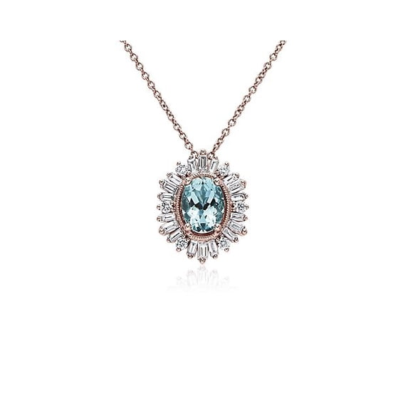 2.50 Carat Excellent Oval Cut Aquamarine Gemstone and Natural Diamond Classic Designer Necklace for Ladies Solid 14K White Gold With 18 inches Chain