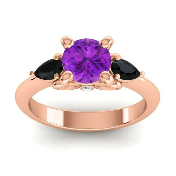 2.50 Carat Fine Round Cut Amethyst & Black Onyx Gemstone Three Stone Engagement Ring for Fiancee 18K Rose Gold Size 8.5 by Diamond-Capitals