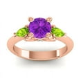 thumbnail image 1 of 2.50 Carat Fine Round Cut Amethyst & Peridot Gemstone Three Stone Engagement Ring for Fiancee 18K Rose Gold Size 8.5 by Diamond-Capitals, 1 of 8