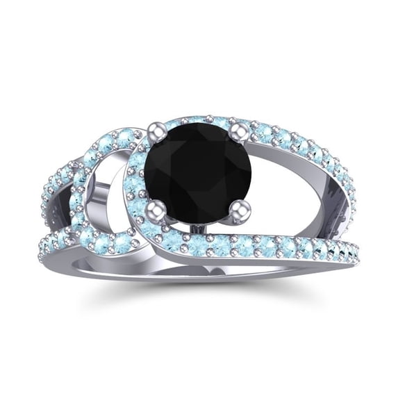 2.50 Carat Fine Round Cut Black Onyx & Aquamarine Gemstone Bridal Ring for Women Solid 18K White Gold Size 7 by Diamond-Capitals