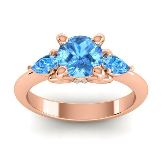 2.50 Carat Fine Round Cut Blue Topaz Gemstone Three Stone Engagement Ring for Fiancee 18K Rose Gold Size 8.5 by Diamond-Capitals