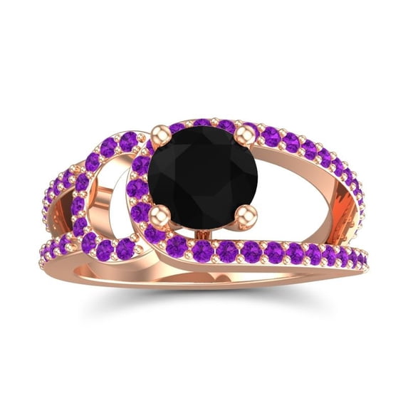 2.50 Carat Fine Round Cut Citrine & Amethyst Gemstone Bridal Ring for Ladies Solid 18K Rose Gold Size 7 by Diamond-Capitals