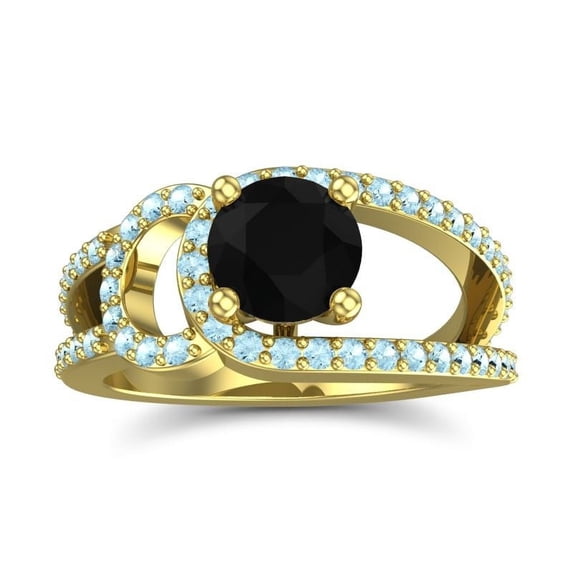 2.50 Carat Fine Round Cut Citrine & Aquamarine Gemstone Bridal Ring for Women Solid 18K Yellow Gold Size 7 by Diamond-Capitals