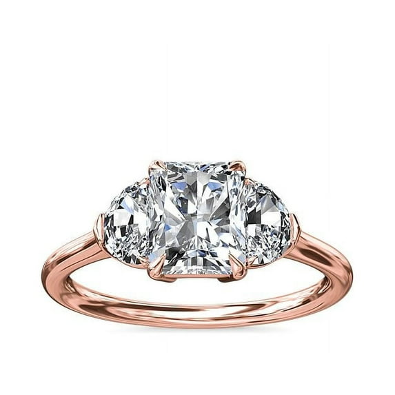 2.50 Carat Genuine Radiant Cut Moissanite 3 Stone Ring for Engagement Gift Solid 18K Rose Gold Size 11.5 by Diamond-Capitals