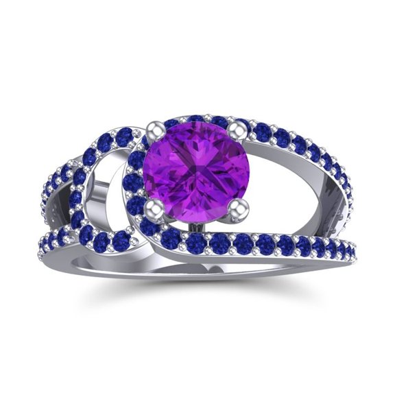 2.50 Carat Luxurious Round Cut Amethyst & Blue Sapphire Gemstone Bridal Ring for Women 18K White Gold Size 6.5 by Diamond-Capitals