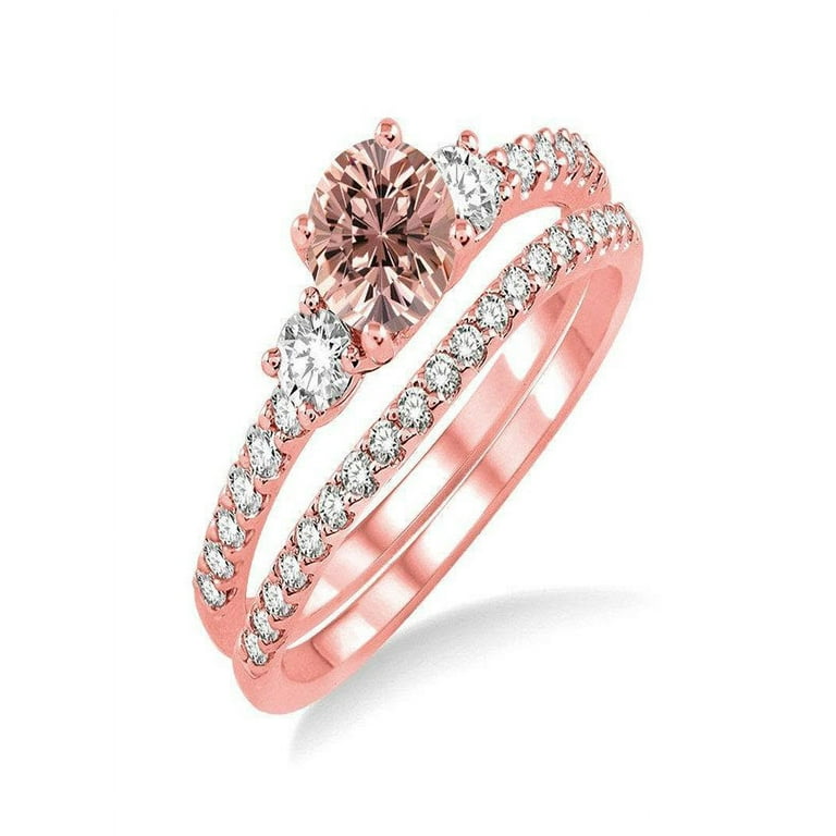 Carat Morganite and Diamond Wedding Ring Set for Women in 14k