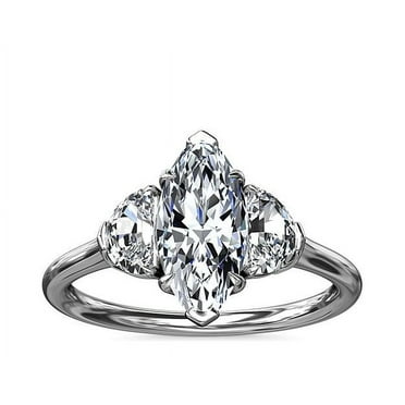 2.50 Carat New Marquise Cut Moissanite 3-stone Engagement Ring in Solid 14K White Gold Size 7 by Caratup