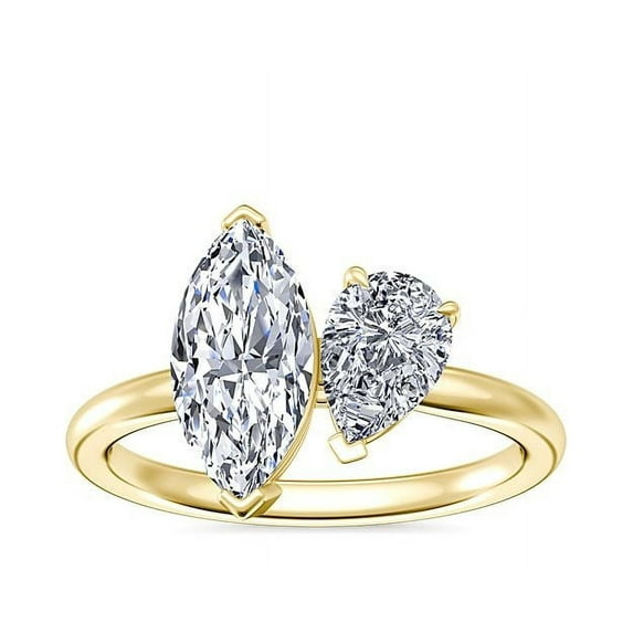 2.50 Carat New Marquise Cut Moissanite Two Stone Ring for Wedding Gift Solid 14K Yellow Gold Size 10.5 by Diamond-Capitals