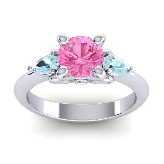 2.50 Carat New Round Cut Pink Sapphire & Aquamarine Gemstone Engagement Ring for her Solid 18K White Gold Size 5.5 by Diamond-Capitals