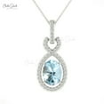 thumbnail image 1 of 2.50 Carat Oval Cut Aquamarine Gemstone Natural Diamond Sparkling Twisted Pendant for Wedding Gift Gift Solid 18K White Gold With 18 inches Chain, 1 of 2