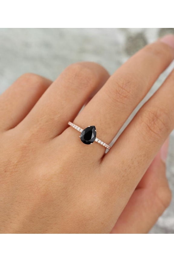 2.50 Carat Pear cut Black Onyx engagement ring, Vintage Handmade 925 Silver Wedding Bridal Ring,Pear Black Stone Bridal Ring,Anniversary gift for women