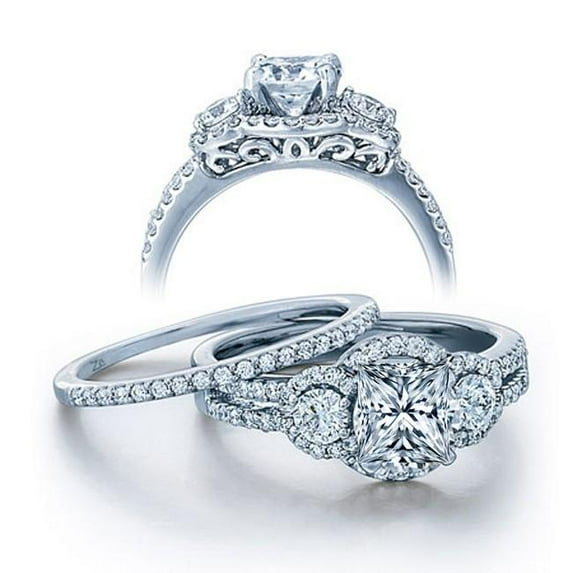 2.50 Carat Princess cut Diamond Moissanite Wedding Ring Set in 10k White Gold