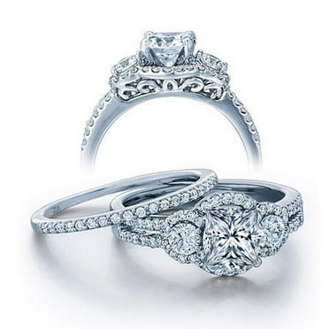 2.50 Carat Princess cut Diamond Moissanite Wedding Ring Set in 10k White Gold