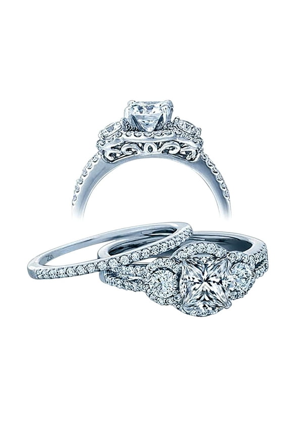 2.50 Carat Princess cut Diamond and Man made diamond moissanite Wedding Ring Set with 18k Gold Plating