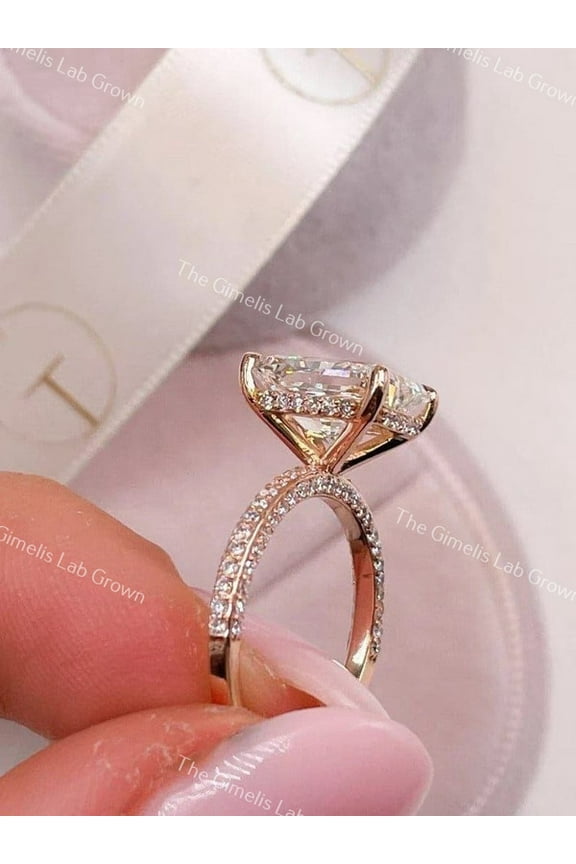 2.50 Carat RADIANT Cut Engagement Ring Diamond, 14K/18K White Gold Anniversary Ring, Hidden Halo Set Ring, Lab Diamond Ring, Bridal Jewelry