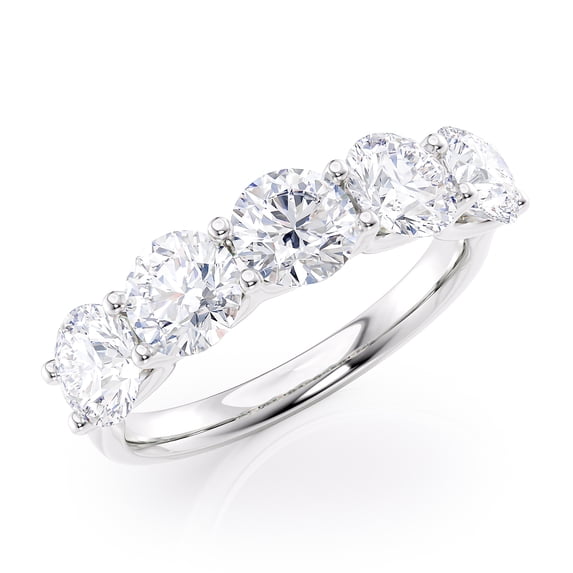 2.50 Carat Round Brilliant Cut Moissanite Five Stone Band Ring in 14k White Gold (G-H, VS, cttw) Size 7.5 by Beverly Hills Jewelers
