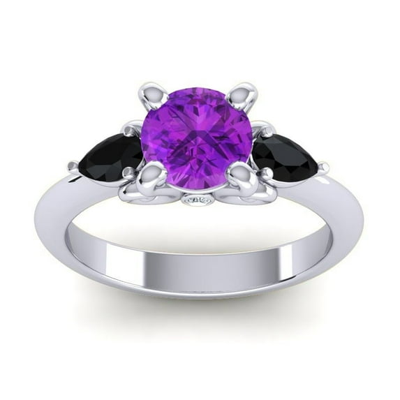 2.50 Carat Round Cut Amethyst & Black Onyx Gemstone Trendy Bridal Ring for her 18K White Gold Size 3 by Diamond-Capitals