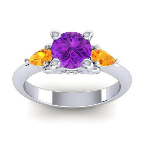 2.50 Carat Round Cut Amethyst & Citrine Gemstone Lovely Engagement Ring for Ladies Solid 18K White Gold Size 10.5 by Diamond-Capitals