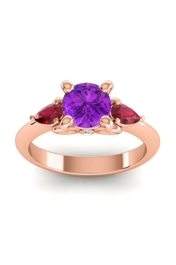 2.50 Carat Round Cut Amethyst & Red Ruby Gemstone Charming Engagement Ring for Girls Solid 14K Rose Gold Size 9 by Diamond-Capitals