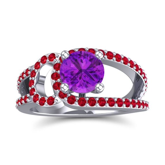 2.50 Carat Round Cut Amethyst & Red Ruby Gemstone Latest Anniversary Ring for Women Solid 14K White Gold Size 7 by Diamond-Capitals