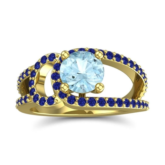 2.50 Carat Round Cut Aquamarine & Blue Sapphire Gemstone Stylish Anniversary Ring for Women Solid 14K Yellow Gold Size 11.5 by Diamond-Capitals