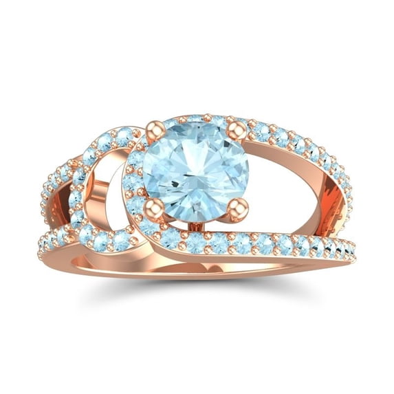 2.50 Carat Round Cut Aquamarine Gemstone Stylish Anniversary Ring for Ladies Solid 14K Rose Gold Size 11.5 by Diamond-Capitals