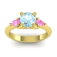 thumbnail image 1 of 2.50 Carat Round Cut Aquamarine & Pink Sapphire Gemstone Elegant 3-Stone Ring for Girls Solid 14K Yellow Gold Size 11.5 by Diamond-Capitals, 1 of 8