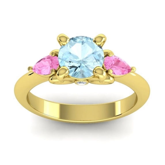 2.50 Carat Round Cut Aquamarine & Pink Sapphire Gemstone Elegant 3-Stone Ring for Girls Solid 14K Yellow Gold Size 11.5 by Diamond-Capitals