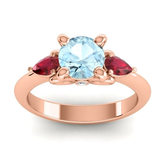 2.50 Carat Round Cut Aquamarine & Red Ruby Gemstone Fany Engagement Ring for Women Solid 14K Rose Gold Size 7.5 by Diamond-Capitals