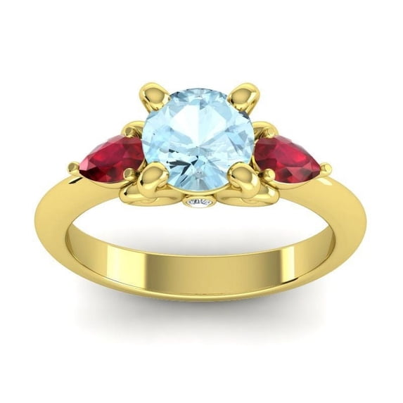 2.50 Carat Round Cut Aquamarine & Red Ruby Gemstone Latest 3-Stone Engagement Ring for Women 18K Yellow Gold Size 3 by Diamond-Capitals