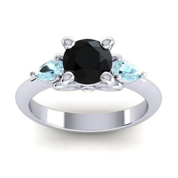 2.50 Carat Round Cut Black Onyx & Aquamarine Gemstone Stunning Proposal Ring for Ladies Solid 18K White Gold Size 10.5 by Diamond-Capitals