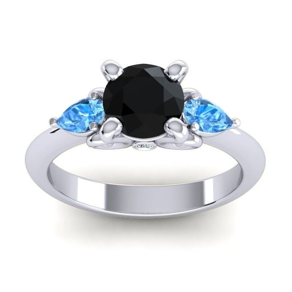 2.50 Carat Round Cut Black Onyx & Blue Topaz Gemstone Beautiful Wedding Ring for Ladies 18K White Gold Size 4.5 by Diamond-Capitals